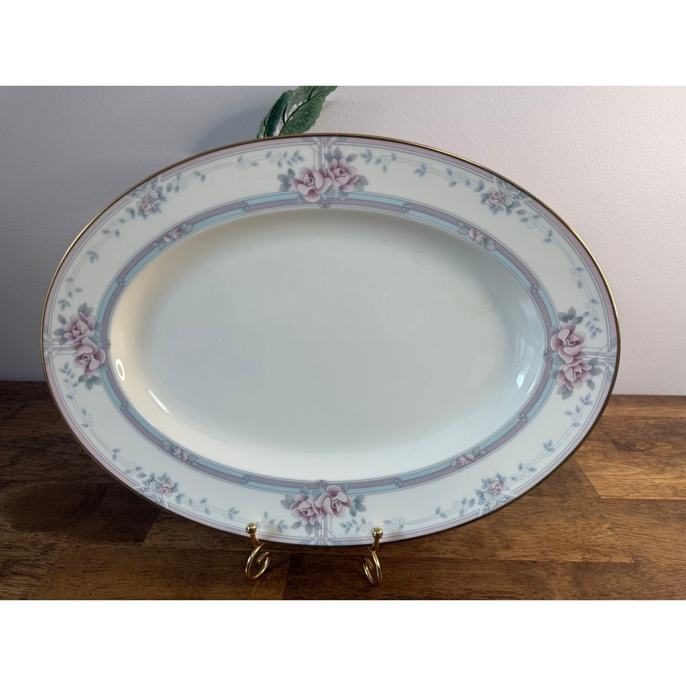 Noritake Magnificence Oval Serving Platter Bone China Japan Pink Roses Gold Trim